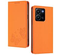GOGME Funda para Vivo Y35 / Y22 / Y22s, Carcasa de Cuero Premium con Mariposa en Relieve, Tarjetero, Soporte, Funda Antigolpes, Carcasa Monedero Flip - Naranja