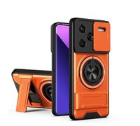 GOGME Funda para Xiaomi Redmi Note 13 Pro+ Plus 5G, Carcasa con Soporte de Anillo 2 en 1 & Magnético, Protector con Tapa Corrediza para Cámara, Protección Integral - Naranja