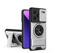 GOGME Funda para Xiaomi Redmi Note 13 Pro+ Plus 5G, Carcasa con Soporte de Anillo 2 en 1 & Magnético, Protector con Tapa Corrediza para Cámara, Protección Integral - Plata