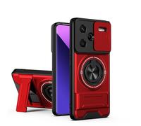 GOGME Funda para Xiaomi Redmi Note 13 Pro+ Plus 5G, Carcasa con Soporte de Anillo 2 en 1 & Magnético, Protector con Tapa Corrediza para Cámara, Protección Integral - Rojo
