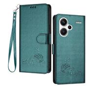 GOGME Funda para Xiaomi Redmi Note 13 Pro+ Plus 5G - Gato Lindo en Relieve de Cuero Cartera Antigolpes Carcasa con Ranuras para Tarjetas/Bloqueo RFID/Función de Soporte, Vert Foncé