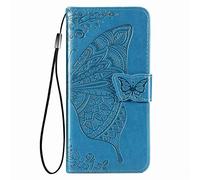 GOGME Funda para Xiaomi Redmi Note 14 Pro+ Plus 5G Carcasa, Estuche de Cuero PU/TPU con Mariposa en Relieve 3D, Case con Ranuras para Tarjetas e Soporte Plegable.Azul