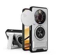 GOGME Funda para ZTE Nubia Focus Pro 5G, Carcasa con Soporte de Anillo 2 en 1 & Magnético, Protector con Tapa Corrediza para Cámara, Protección Integral - Plata