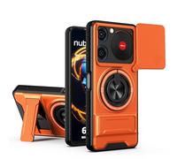 GOGME Funda para ZTE Nubia Music 4G, Carcasa con Soporte de Anillo 2 en 1 & Magnético, Protector con Tapa Corrediza para Cámara, Protección Integral - Naranja