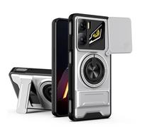 GOGME Funda para ZTE Nubia Neo 3 5G, Carcasa con Soporte de Anillo 2 en 1 & Magnético, Protector con Tapa Corrediza para Cámara, Protección Integral - Plata