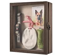 Gognlvn Caja de Sombra Conmemorativa para Mascotas con Kit de impresión de Huellas de Arcilla, Marco de Madera para Perros y Gatos, Adorno como Recuerdo de pérdida de Mascotas y Regalos para los