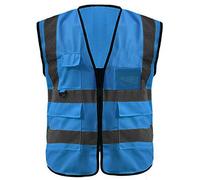 GOGO 5 Bolsillos de Alta Visibilidad Cremallera Frontal Transpirable Chaleco de Seguridad Con Tiras Reflectantes, Uniforme de Trabajo, Azul, XXL