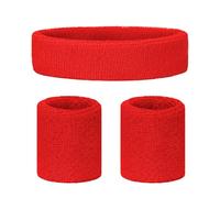 GOGO Conjunto de Muñequeras y Cinta para la Cabeza de Tela Toalla para Correr, Baloncesto, Entrenamientos en el Gimnasio y Deportes, Rojo Neón