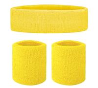GOGO Deportes Diadema Muñequera Set y Cinta Pelo Deporte Atlético Ejercicio 1 Cinta y 2 Muñequeras Banda Amarillo para el Sudor