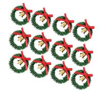 Gogogmee 12 Piezas Miniature Christmas Wreaths with Jingle Bells and Bows Small Indoor Hanging Wreaths For Dollhouse Decoration and Holiday Crafts