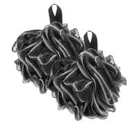 Gogogmee 2 piezas Bola de Baño Negra de Fibra de Bambú Activado Esponja de Malla Exfoliante para Ducha con Mango Corto para Adultos y Limpieza Corporal y Duradera