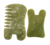 Gogogmee 2 piezas Herramienta Facial Gua Sha de Jade Natural Juego y Tabla de Raspado para Masaje y Cuidado Piel Superficie Suave y Fácil Limpieza para Spa Casa