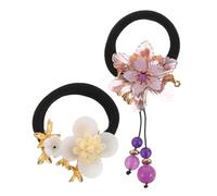 Gogogmee 2 Piezas Ponytail Holders Vintage Chinese Style Elastic Hair Bands For Women Soft Flower Design Daily Wear Accessory