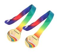 Gogogmee 2 Unidades Medallas de Natación Metal Dorado con Cintas Arcoíris, Premio para Competiciones Escolares y Eventos Deportivos, Medallas de Ganadores y Recuerdos Deportivos