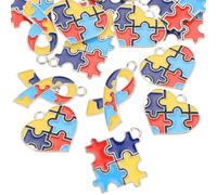 Gogogmee 24 piezas Dijes de Aleación para Pulseras y Collares Encanto de Concienciación sobre Autismo con Forma de Rompecabezas Colgantes DIY para Bisutería Accesorios Únicos para