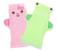 Gogogmee 2piezas Guantes De Baño Exfoliantes Para Bebés Diseño De Animales y Efectivos La Limpieza Para Cuidado Del Recién Nacido Gato Rosa