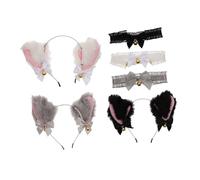 Gogogmee 3 juegos Conjunto Diademas con Orejas de Gato y Collares de Encaje para Disfraces de Fiesta Accesorios Ligeros y Duraderos para Niñas y Adultos