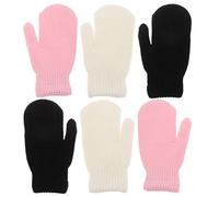 Gogogmee 3 Pares Manoplas de Punto Grueso con Forro Polar Doble Capa Cálidas y Suaves para Clima Frío Guantes Térmicos Unisex Negro y Rosa Paquete para Actividades al Aire y Uso