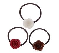 Gogogmee 3 Piezas Cintas Elásticas para Pelo con Flor de Rosa Alta Elasticidad y Durabilidad Ligas para Coleta sin Daño para Mujeres Accesorios Portátiles Rojo y Chocolate