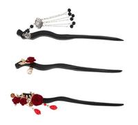 Gogogmee 3 Piezas Horquillas Chinas Tradicionales de Madera con Tallado de Rosa y Pasadores para Cabello Vintage con Diseño Simbólico Accesorios para Peinados de Boda Culturales