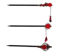 Gogogmee 3 piezas Palillos para Cabello de Madera Retro con Borlas Horquillas Chinas Vintage para Moños Accesorio Elegante para Bodas y Fiestas