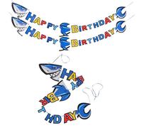 Gogogmee 3 Piezas Shark Theme Birthday Banner Ocean Beach Party Garland Decorations For Under The Sea Celebration Reusable Lightweight Shark Flag Banner