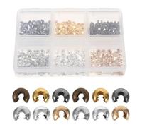 Gogogmee 300 Unidades Cubiertas de Crimpado Metálicas Semicirculares Abiertas Cuentas de Engarce Doradas y Plateadas para Hilo Alambre Accesorios para Fabricación de Joyería Segura y