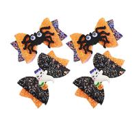 Gogogmee 4 piezas Pinzas de Pelo para Niñas con Lazo de Satén y Diseños de Halloween Clips Cómodos y Seguros con Patrones de Fantasmas y Arañas Accesorios Infantiles para Fiestas y Uso