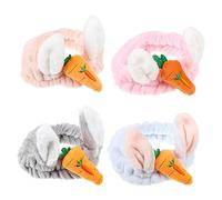Gogogmee 4pcs Diademas Orejas De Conejo y Zanahoria Hecho De Vellón Suave Para Maquillaje Facial Niñas y Mujeres