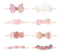 Gogogmee 8piezas Diadema de Flores Lazo para Recién Nacido Diseño sin Rastro para Ceremonia de Niña