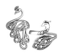 Gogogmee Anillos de Tensión para Crochet de Aleación Antigua 3d con Apertura Ajustable, Guía de Hilo para Dedos, Soporte Práctico para Tejer y Manualidades, Juego de 2 Piezas Estilo Pavo