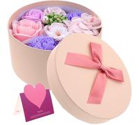 Gogogmee Caja de Flores de Jabón Artificiales Decorativas Ramo Delicado en Caja Redonda Pequeña Color Púrpura Obsequio para Día Madre Teacher’S Day y San Valentín sin Mantenimiento ni