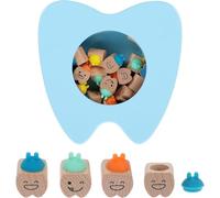 Gogogmee Caja para Dientes de Leche de Ñiño de Madera Azul Organizador de Recuerdos Infantiles Forma de Diente y Tapón Caja para Almacenar y Preservar Memorias