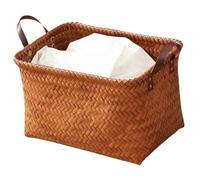 Gogogmee Cesta de Almacenamiento Tejida de Material PP Estilo Pastoral Color Café Hogar y Guardado de Ropa Sucia Superficie Lisa y Portátil 38x28x24 Cm