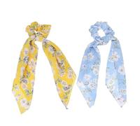 Gogogmee Coleteros Elásticos 2 Piezas Pañuelos Cabello de Tela Ligera Estampado Floral Azul Claro y Mostaza Accesorios Versátiles para Uso Diario y Peinados Modernos