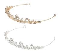 Gogogmee Diadema de Aro para Mujer 2 Piezas Tiaras de Boda Enjoyadas con Gemas de Imitación Aros Plateados y Dorados con Pedrería Blanca Accesorio Nupcial Elegante para Eventos Formales