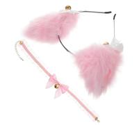 Gogogmee Diadema Orejas de Gato y Collar Campanilla Tamaño Único Rosa y Marfil Encaje para Fiesta Cosplay Niñas Accesorios Decorativos