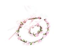 Gogogmee Diadema y Pulsera Flores Artificiales Rosa Ligera para Fiestas Playa y Cosplay Accesorios Pelo Mujer Conjunto Decorativo Brillante y Cómodo