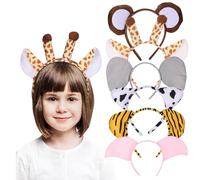 Gogogmee Diademas de Animales 6 Piezas para Mujer y Niñas, Diademas de Tela Orejas de Vaca, Mono, Jirafa, Tigre, Cerdo Rosa y Elefante, Accesorio para Cosplay, Fiestas y Fotografía