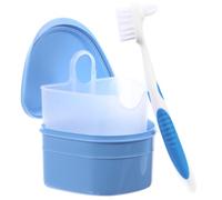 Gogogmee Estuche para Dentaduras Postizas con Cepillo y Colador, Caja de Plástico Azul con Tapa Protectora para Viaje y Camping, Evita Contaminación Cruzada Color Aleatorio