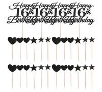 Gogogmee Juego De 10 Decoración Pastel Años Adorno Número Brillante Negro con Estrellas y Corazones Decoración Fiesta Cumpleaños Adolescente Fácil Instalación Reutilizable