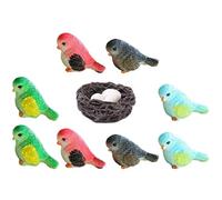 Gogogmee Juego de 12 Piezas Decoración de Nido de Pájaro en Miniatura 8 Figuras de Pájaros Giratorios de Resina Multicolor 1 Nido y 3 Huevos para Micropaisaje y Decoración de Jardín