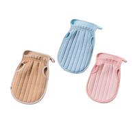 Gogogmee Juego de 3 Guantes Exfoliantes Ducha de Doble Cara Material Seguro Piel Colores Rosa Café y Azul Guantes Limpiadores para Brazos Piernas y Espalda Uso Doméstico