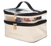 Gogogmee Neceser de Viaje Doble Capa para Maquillaje y Cuidado Facial Bolso Portátil Resistente al Agua con Bandas Elásticas para Brochas Organizador Elegante para Niñas y Mujeres