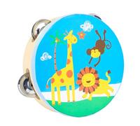 Gogogmee Pandereta Infantil de 15 Cm Doble Cara de Madera, Juguete Musical Educativo Temprano, Diseño de Jirafa Azul, Instrumento de Percusión para Desarrollo Sensorial y Coordinación