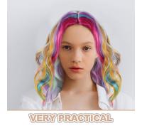 Gogogmee Peluca Corta Mujer Colorida con Rizos Ondulados Estilo Sirena Peluca Sintética Ligera para Cosplay Fiestas y Halloween Media Melena para Mujeres y Niñas