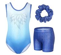 Gogokids - Conjunto de gimnasia de tres piezas para niñas, body sin mangas con pantalones cortos y cinta para el cabello, conjunto de leotardo de ballet y danza con destellos para niñas, body sin