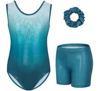 Gogokids - Conjunto de gimnasia de tres piezas para niñas, body sin mangas con pantalones cortos y cinta para el cabello, conjunto de leotardo de ballet y danza con destellos para niñas, body sin