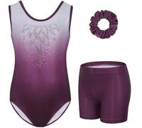 Gogokids - Conjunto de gimnasia de tres piezas para niñas, body sin mangas con pantalones cortos y cinta para el cabello, conjunto de leotardo de ballet y danza con destellos para niñas, body sin