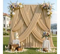 gogoparti Cortina Tipo telón de Fondo Beige de 20 pies x 12 pies sin Arrugas para Bodas, Fiestas de Boda, poliéster Grueso, 4 Paneles de 5 x 12 pies para Boda, cumpleaños, Baby Shower, Halloween